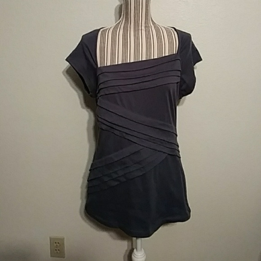 Anthropologie Stamp Short Sleeve Ruffle Top Sz L